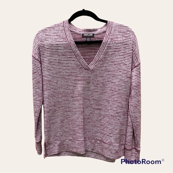 KIRKLAND Signature Soft Striped Oversized V Neck Sweater Sz Small - Picture 2 of 6